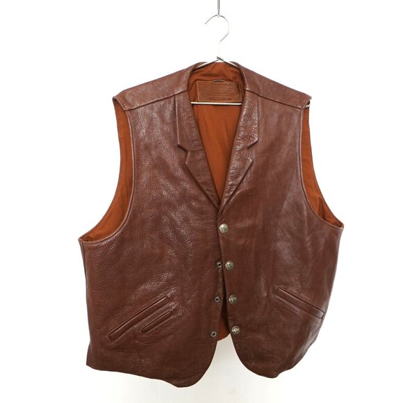 Vintage Coronado Leather Genuine American Bison Snap Leather Vest Brown Size 50